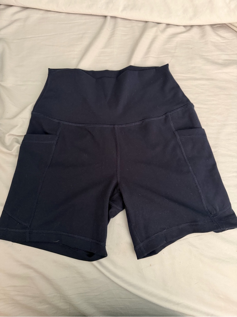 Women's High-Waist Navy Active Shorts with Side Pockets